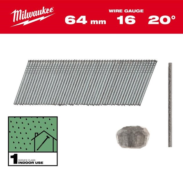 MILWAUKEE-ČAVLI ZA AKU PIŠTOLJE I KLAMARICE, MILWAUKEE ČAVLI 16G 64MM 2000 KOM, 36,44 EUR, KOM, 4932492586